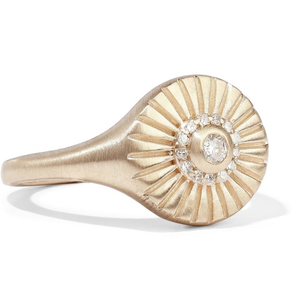 ADINA REYTER 14K Gold Diamond Rays Signet Ring 6 - Picture 1 of 3